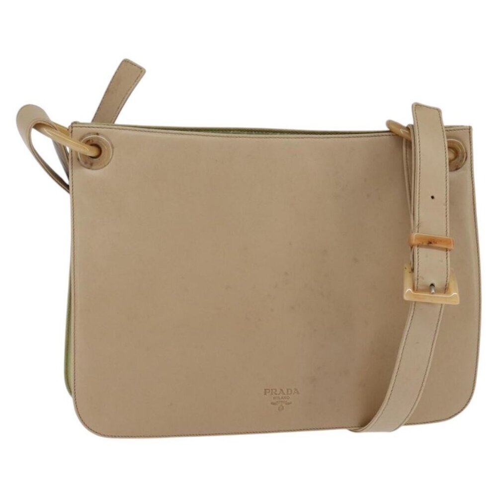 Authentic PRADA Shoulder Bag Leather Beige